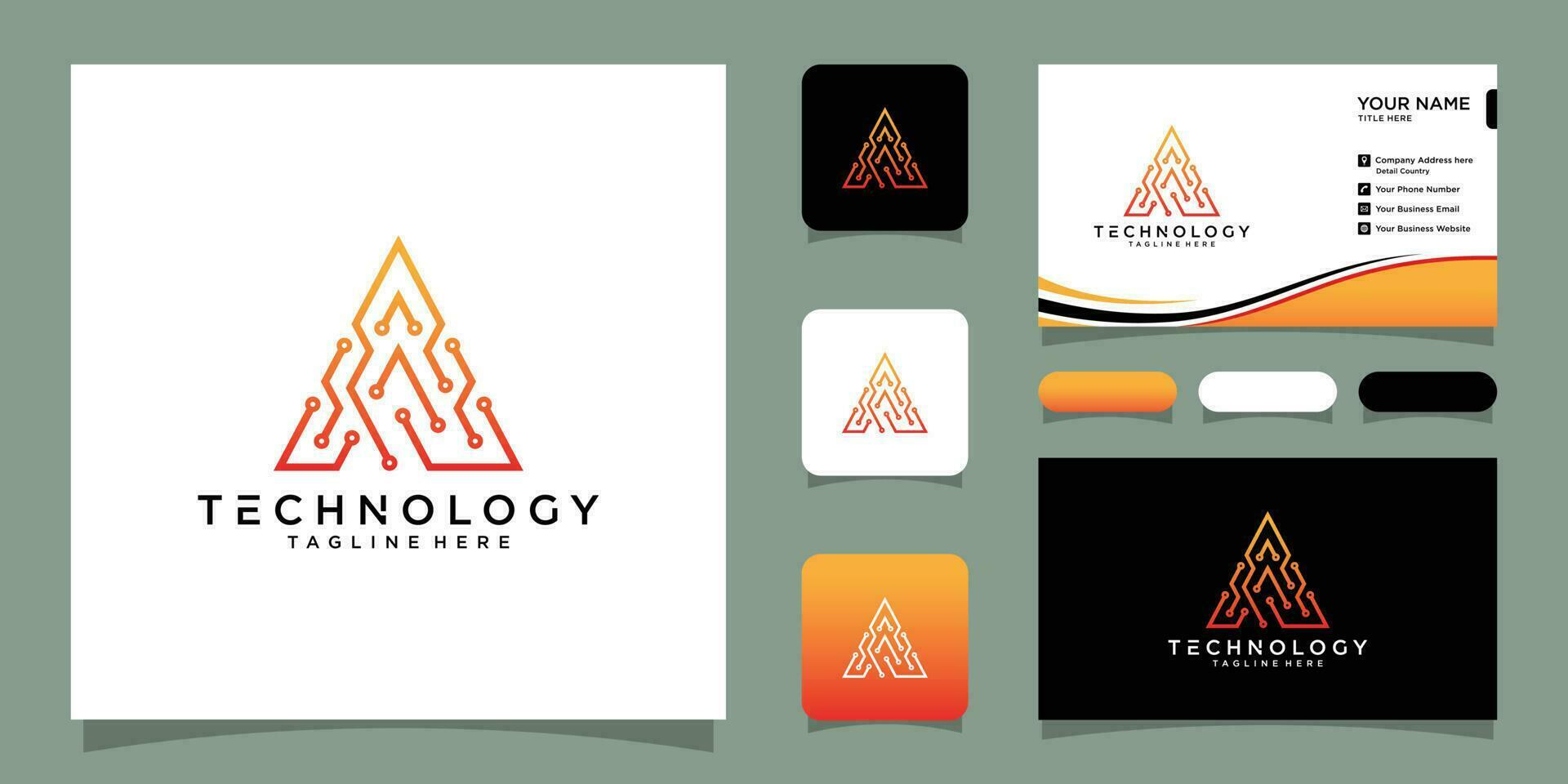 Letter A logo design template technology, electronics, digital with business card design Premium Vector