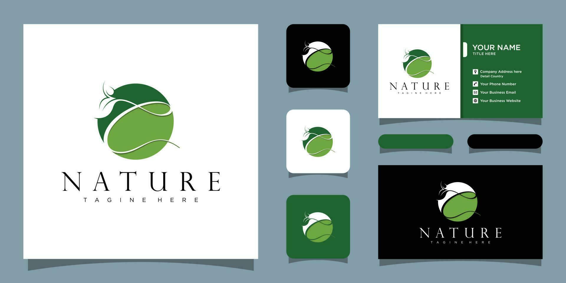 Initial letter C with leaf luxury logo. green leaf logo with business card design Premium Vector