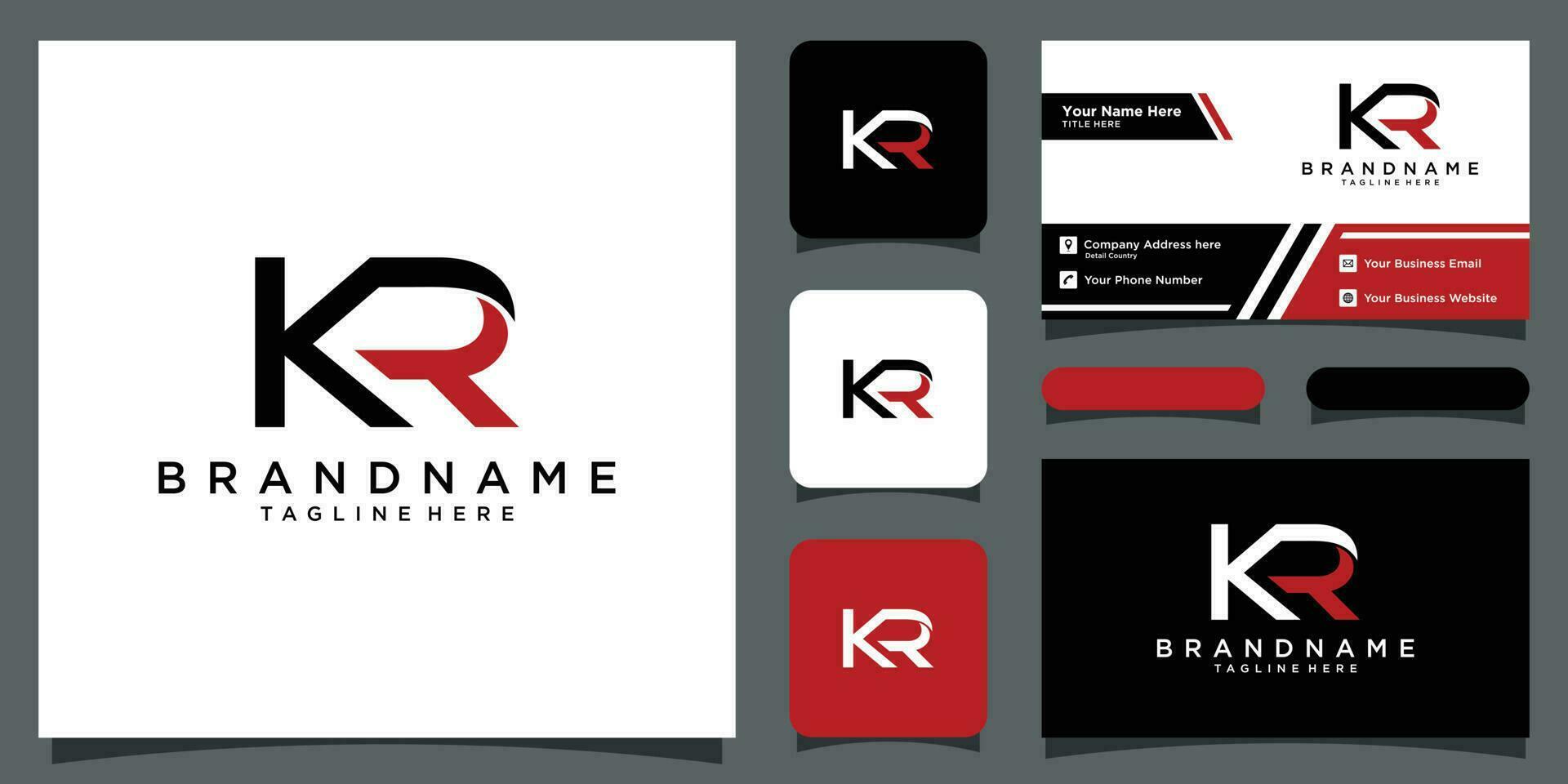 Initial Letter KR or RK typography logo design vector with business card design Premium Vector