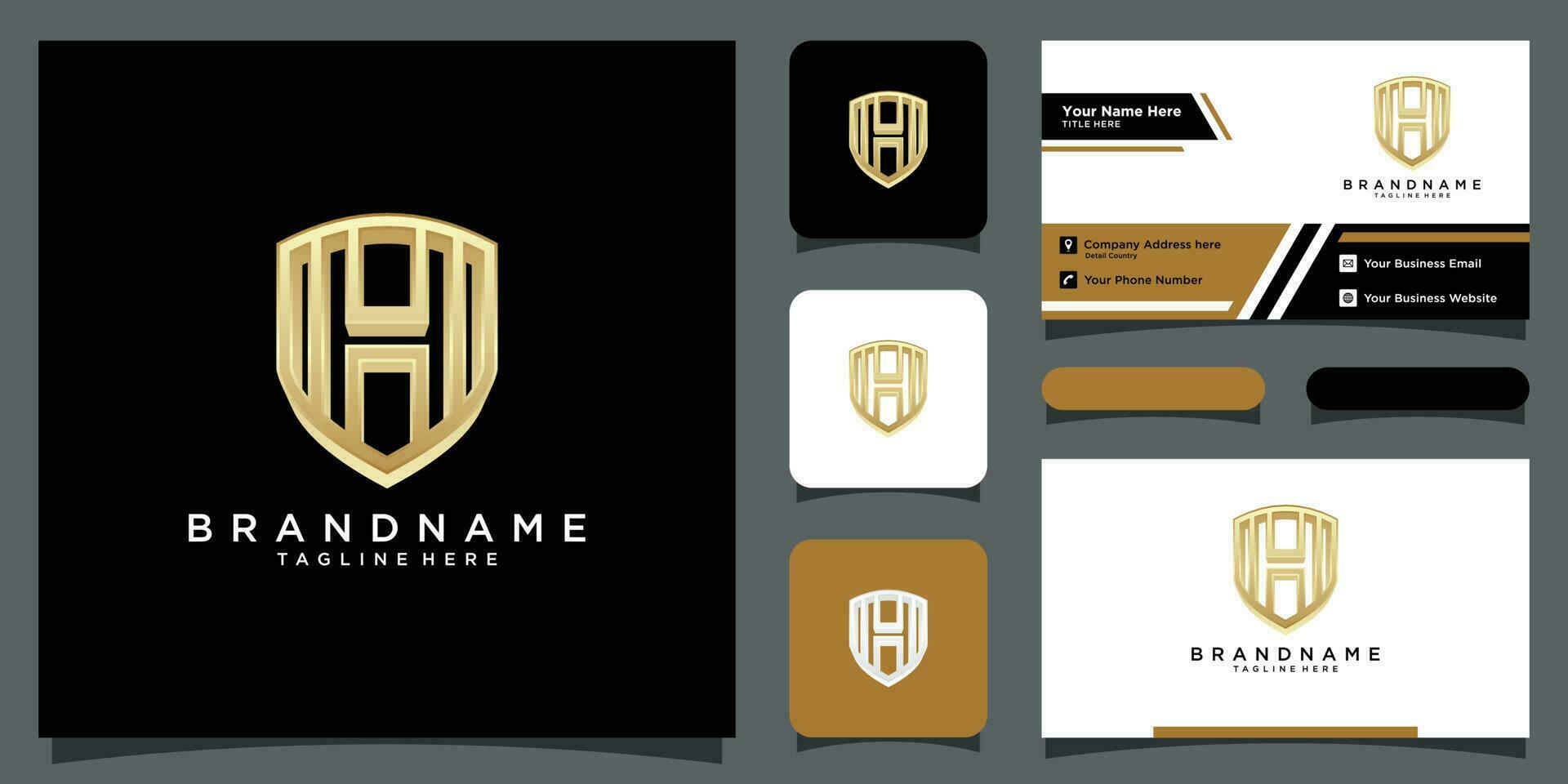 Initial letter H shield logo design template with business card design Premium Vector