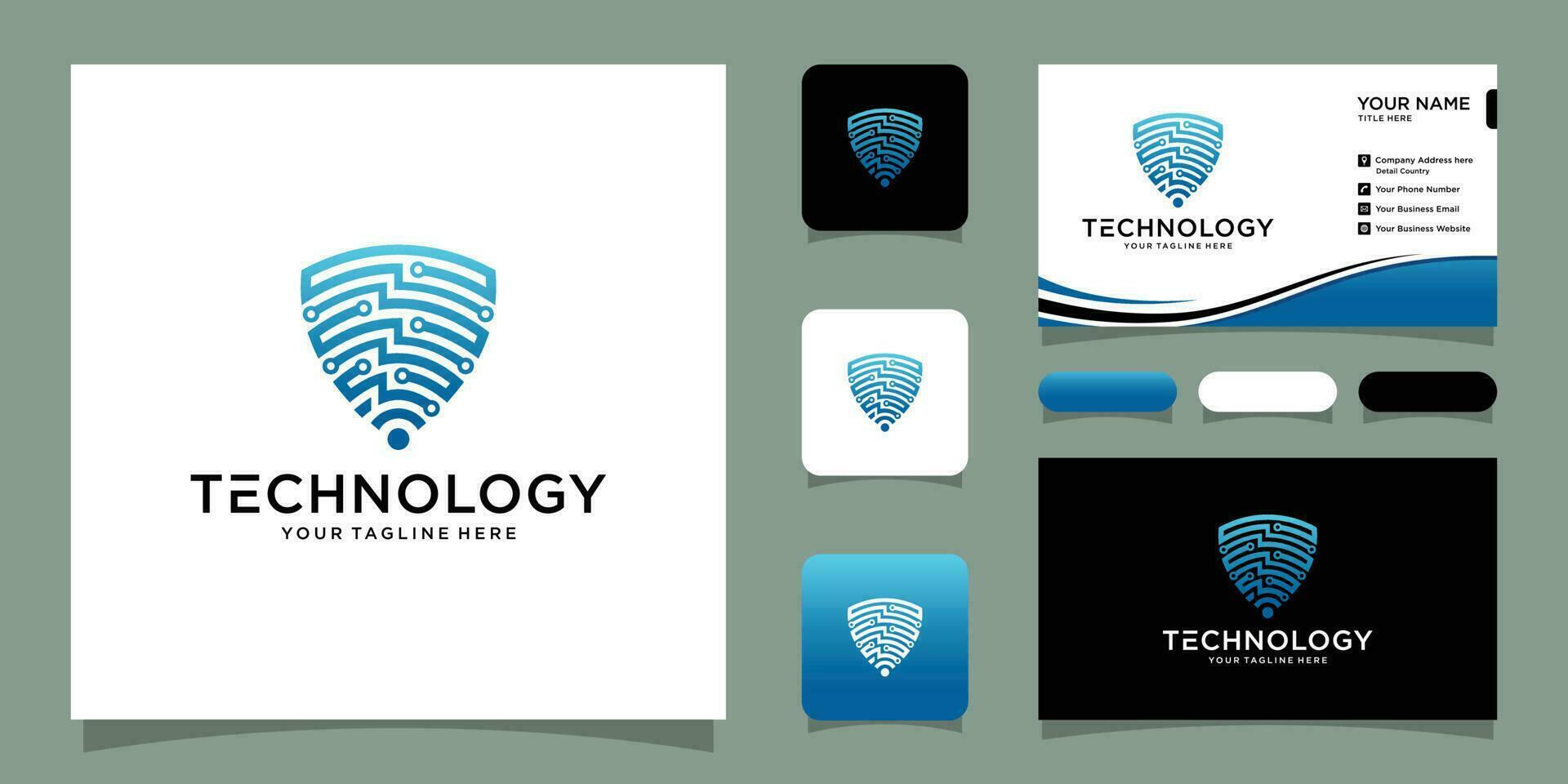 Security logo technology for your company, shield logo for security data with business card design Premium Vector