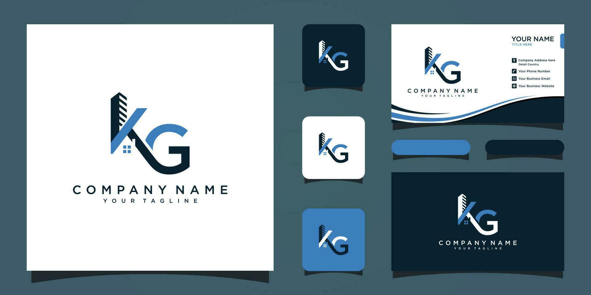 Letter KG Vector Logo. Home Icon and Symbol and business card premium vector