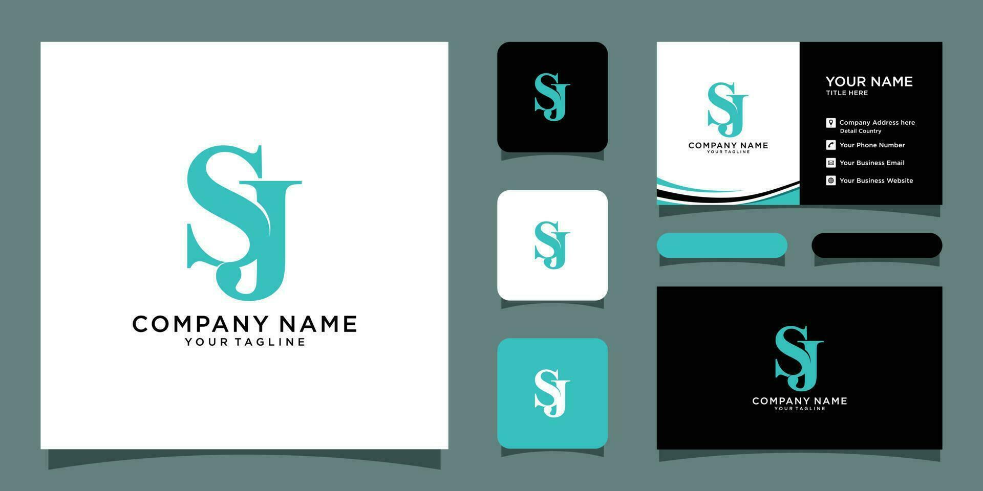 Alphabet letters Initials Monogram logo SJ or JS, S and J with business card design Premium Vector