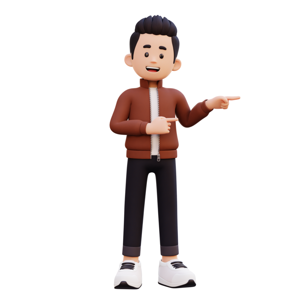 3d male character pointing left png
