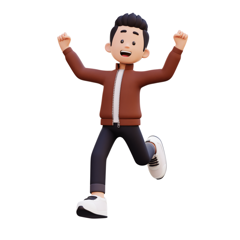 3d male character happy running png