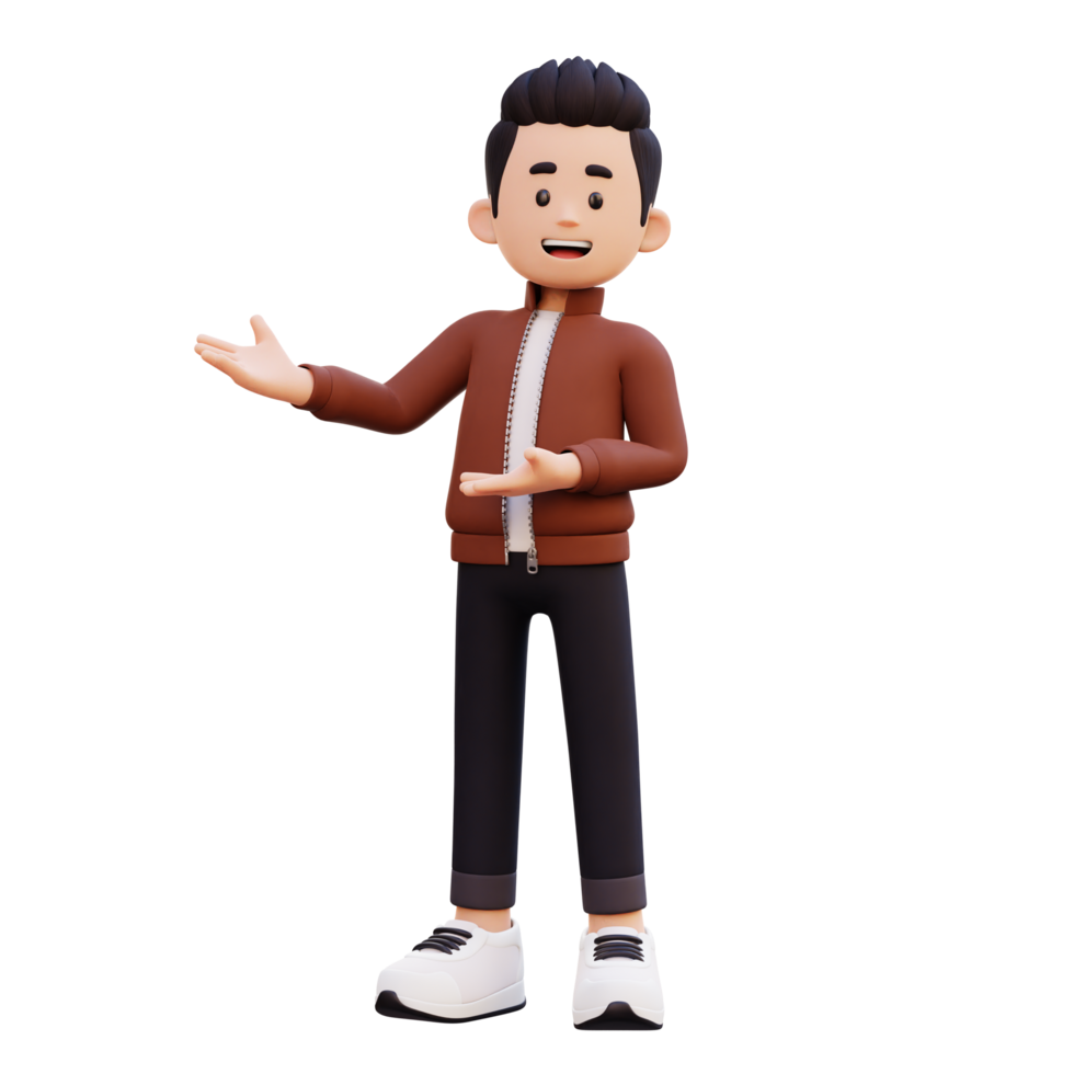 3d male character presenting to the right png