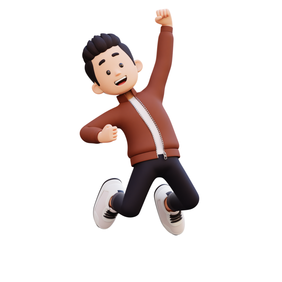 3d male character happy jumping png