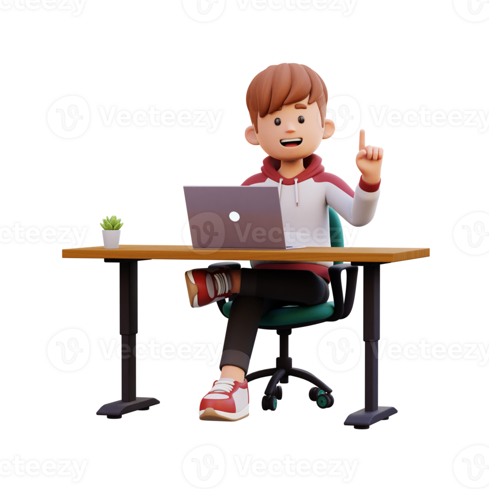 3d male character got an idea while working on a laptop png