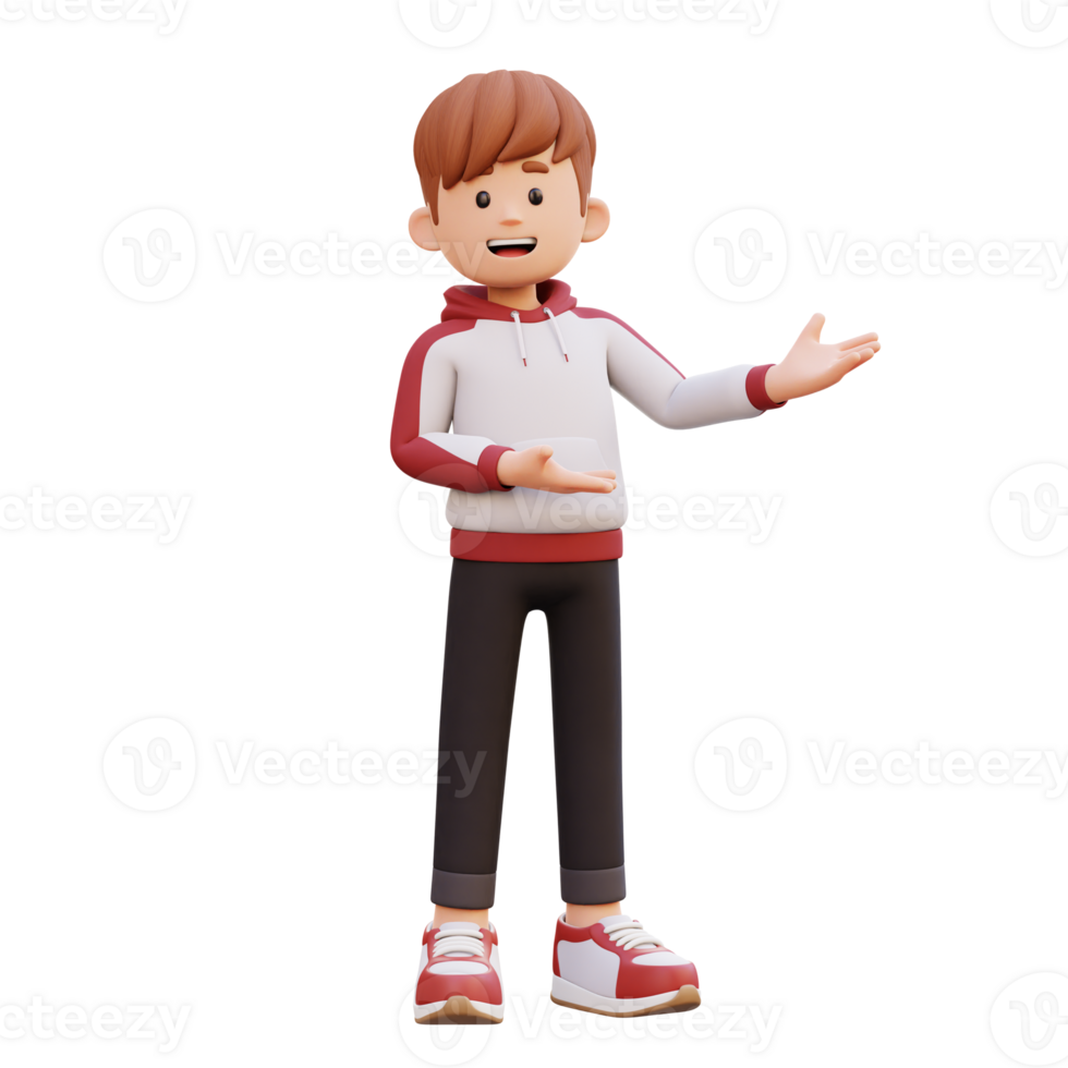 3d male character presenting to the left png