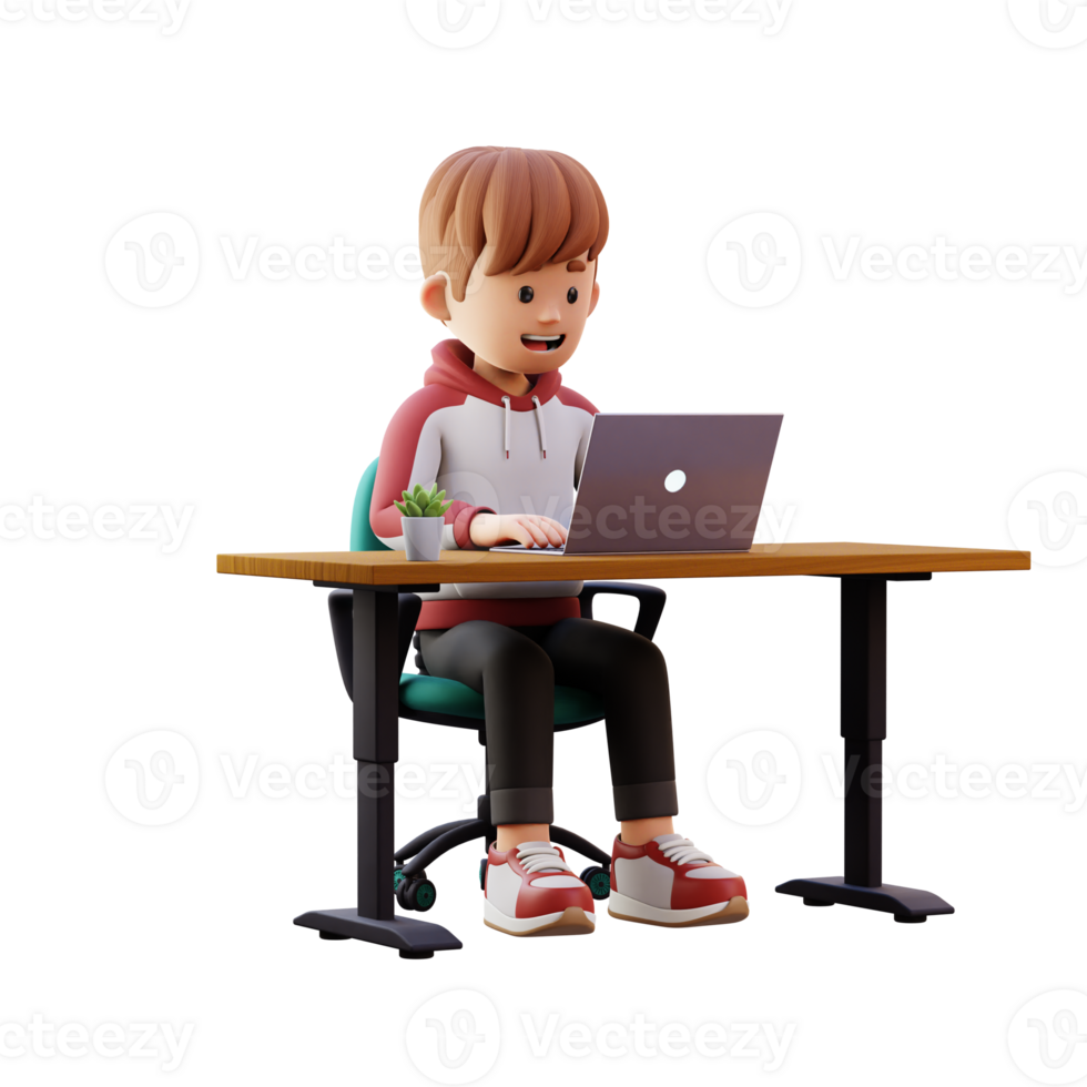 3d male character working on a laptop png