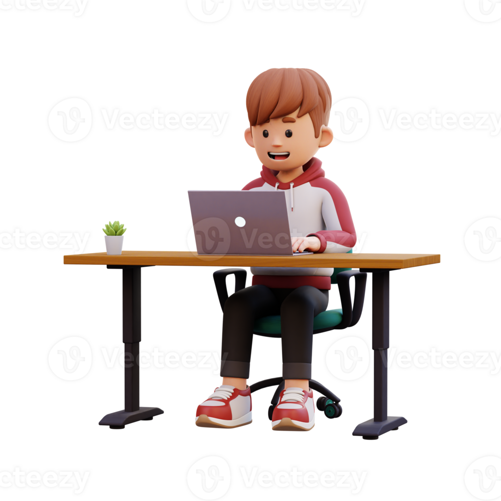 3d male character working on a laptop png