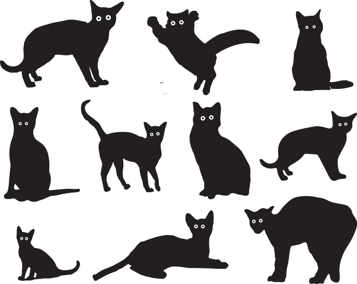 cat vector silhouettes set isolated on white background,cats in different position.