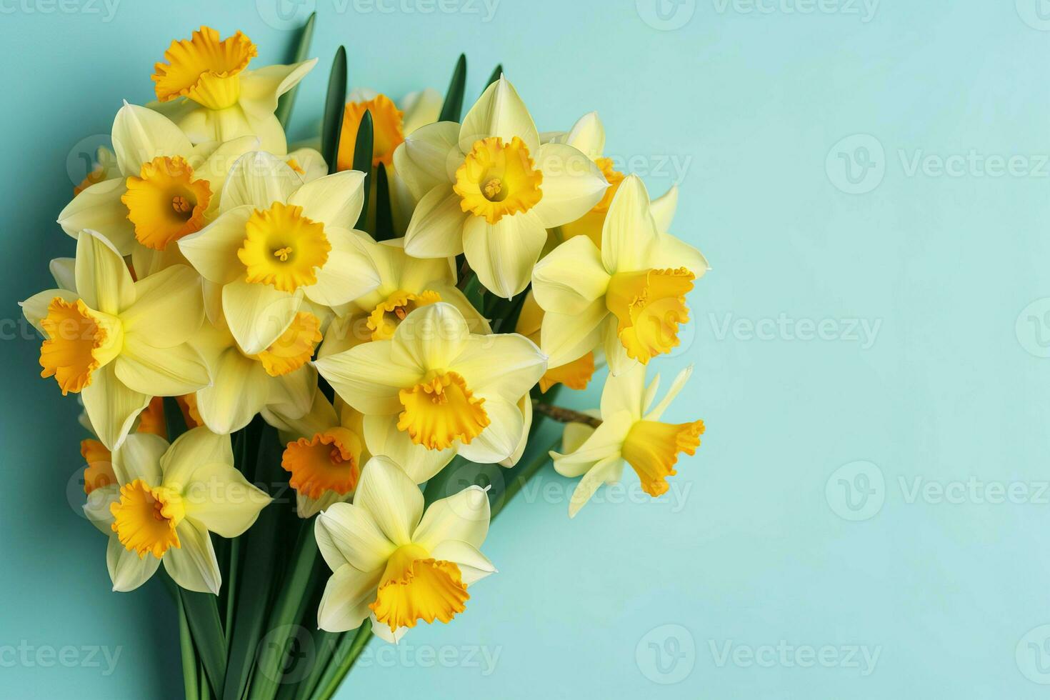 Bouquet yellow daffodils narcissus. Generate Ai photo