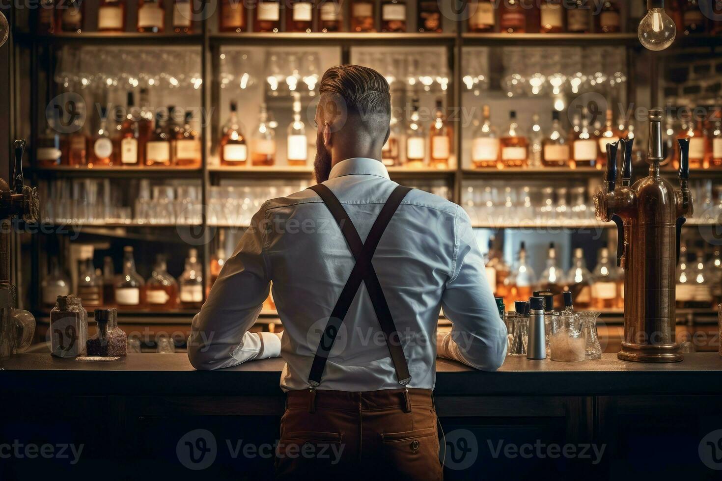 Bartender man bearded bar. Generate Ai photo
