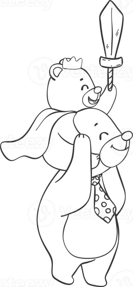 Cute super Hero Daddy bear and happy baby bear father's day cartoon animal character outline doodle drawing png