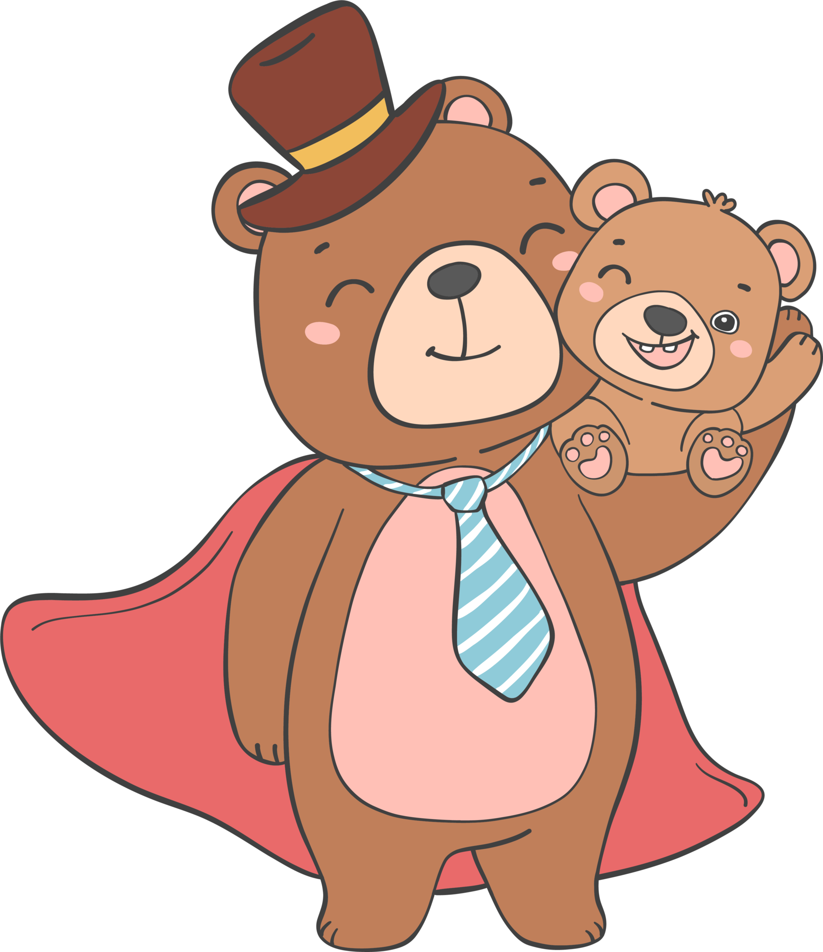 Cute super Hero Daddy bear and happy baby bear father's day cartoon