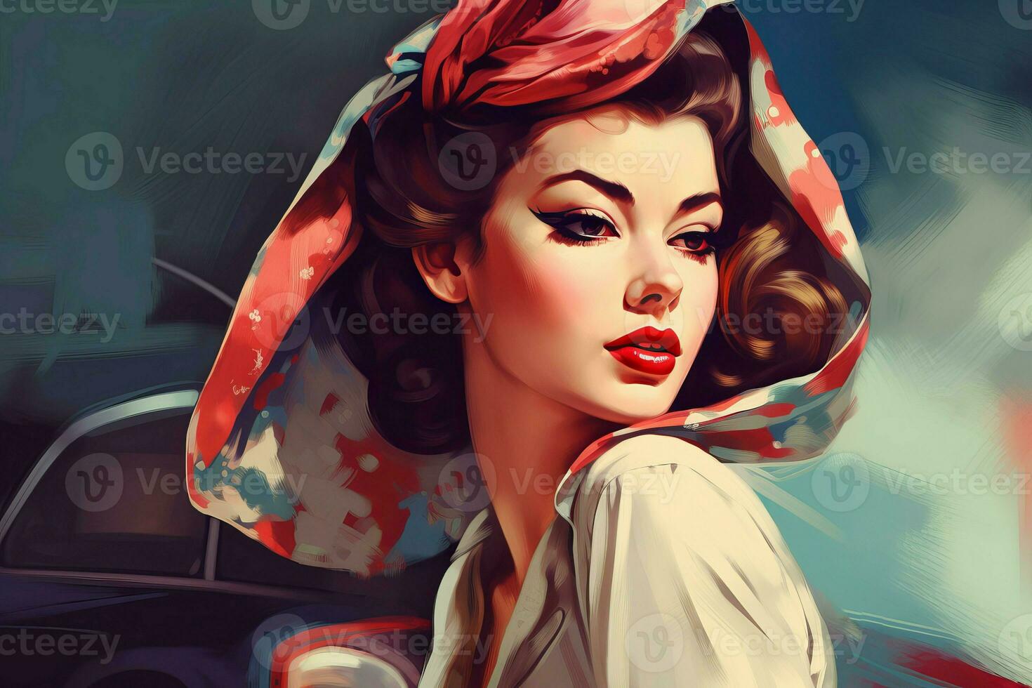 Retro woman portrait dress. Generate Ai photo