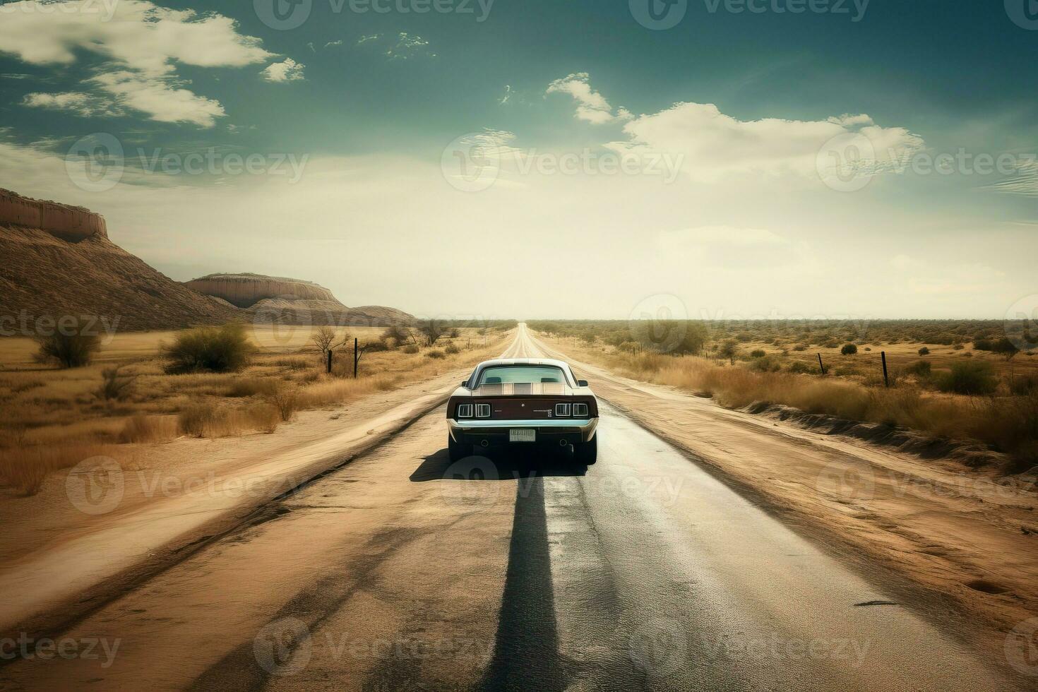 coche la carretera desierto. generar ai foto