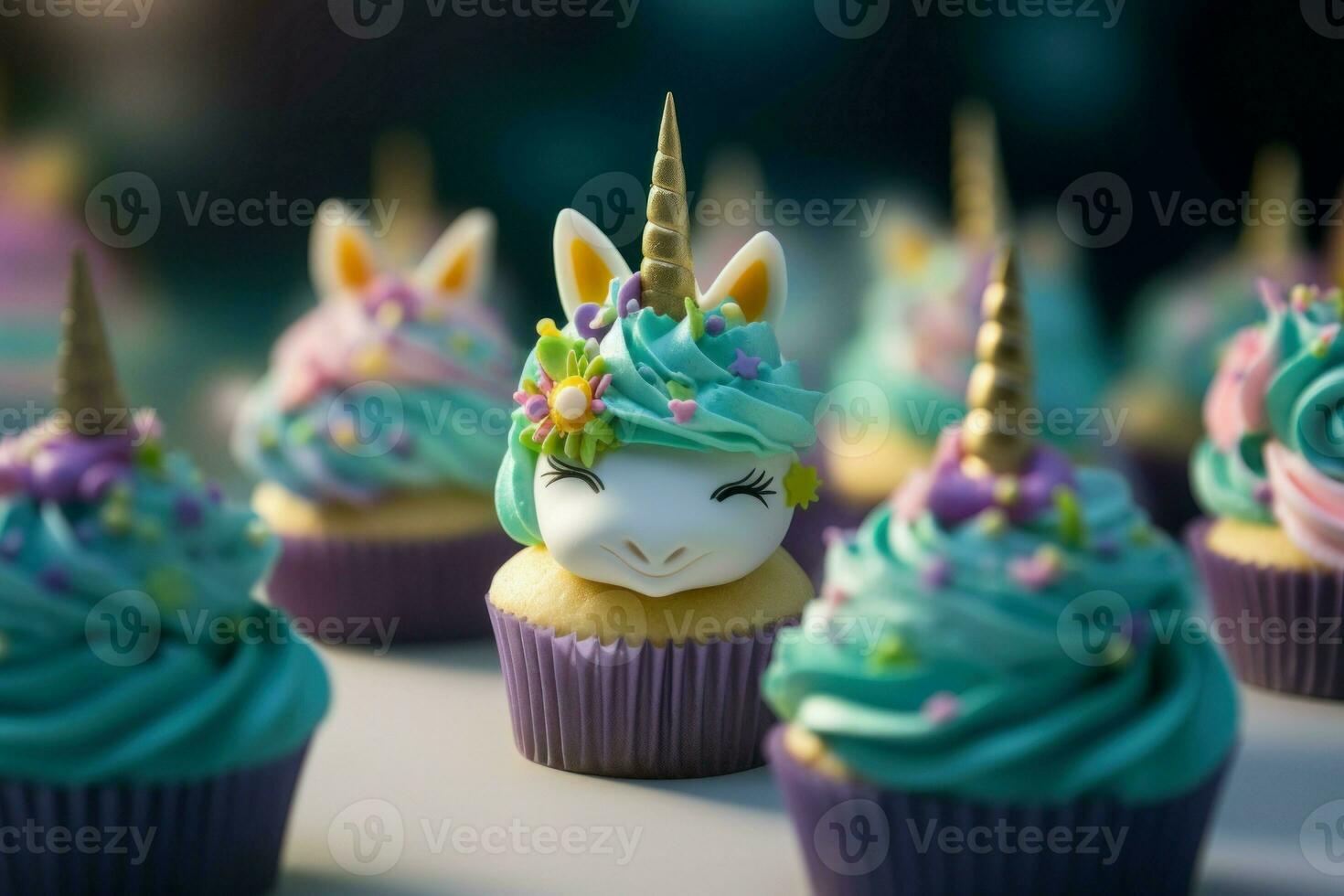 Cute unicorn cupcakes. Generate Ai photo