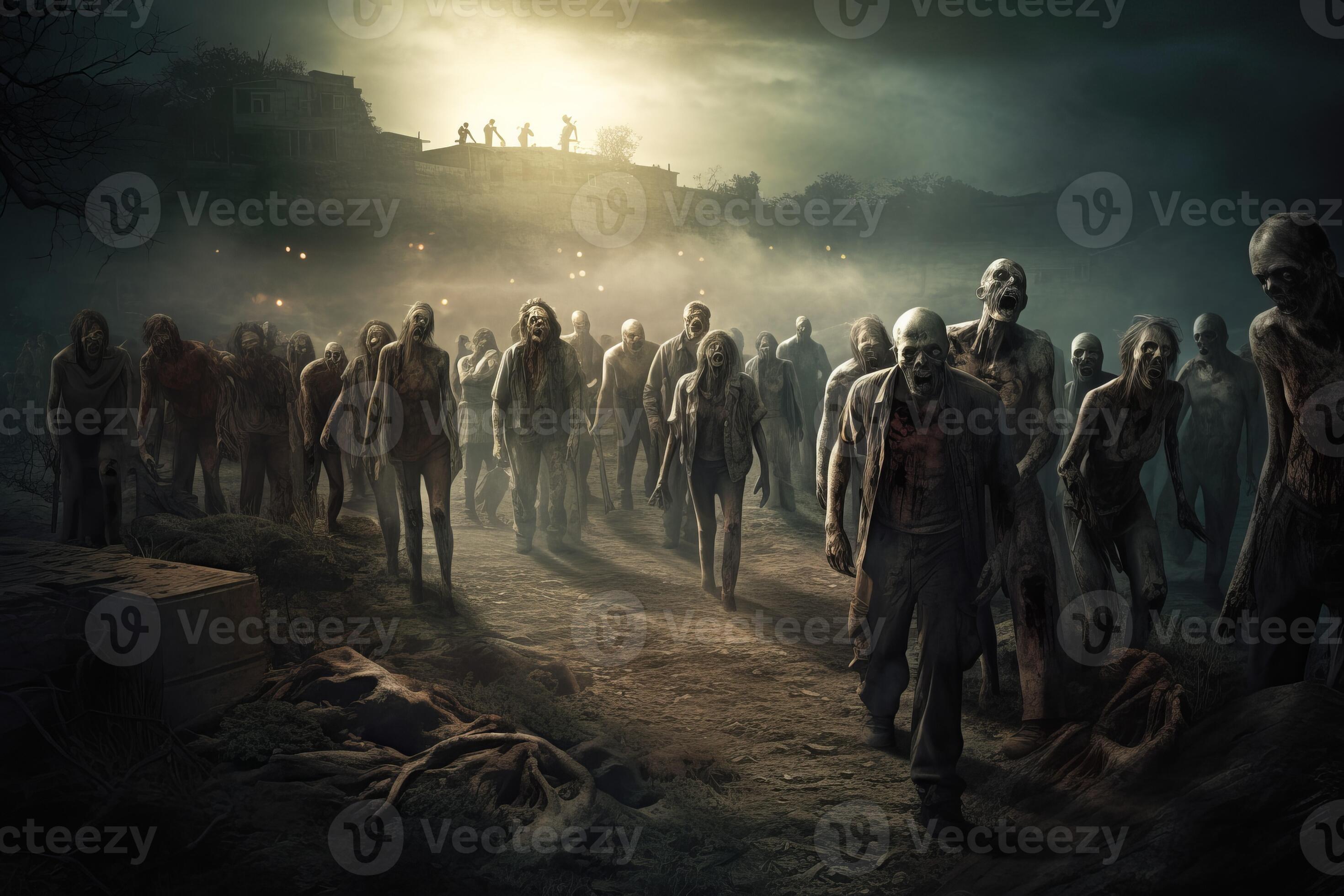 Apocalypse zombie scene sunset. Generate Ai 24133050 Stock Photo at