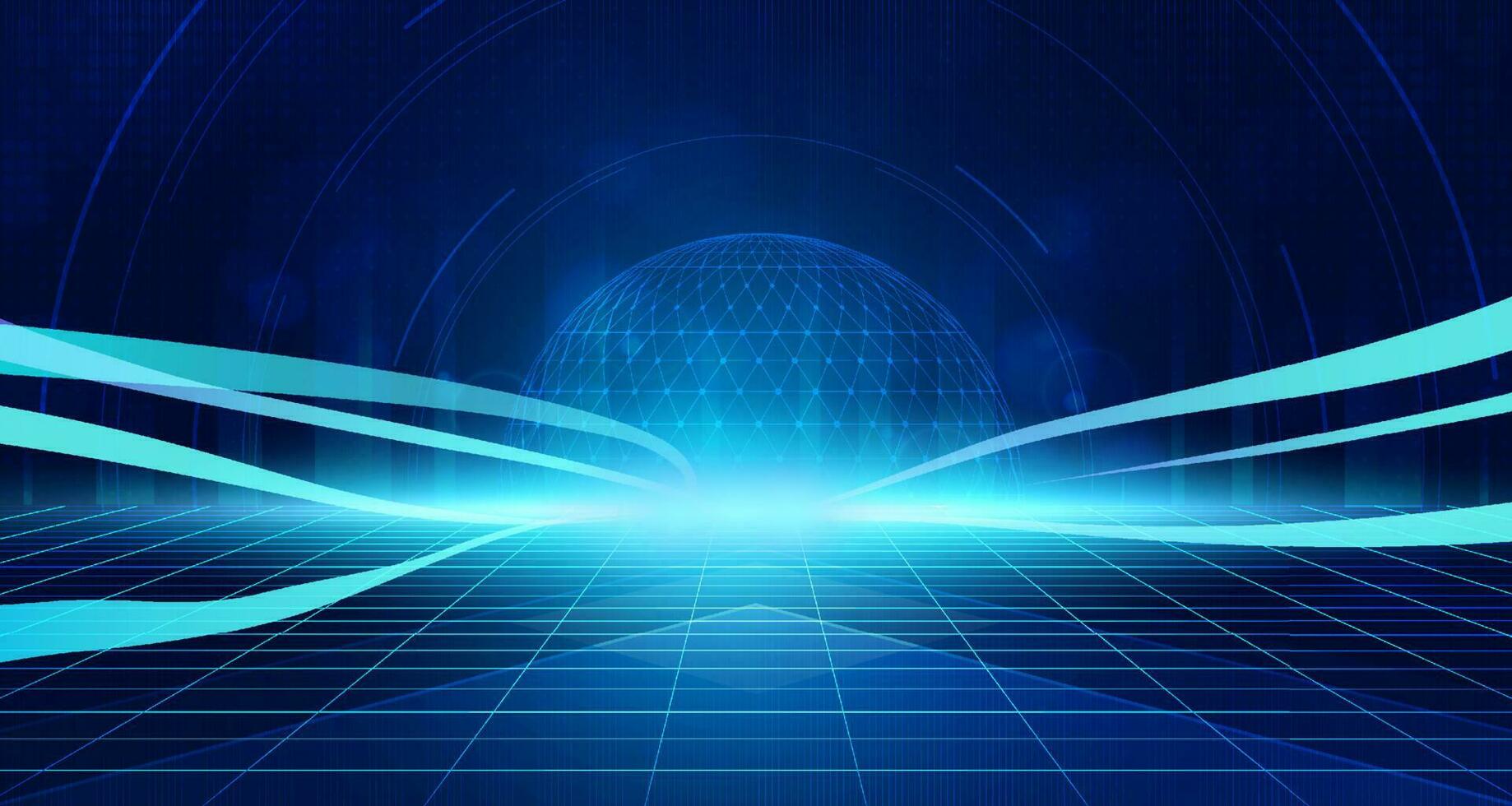 la velocidad de la tecnología digital conecta el fondo verde azul, la información nano cibernética, la comunicación abstracta, los datos tecnológicos futuros de innovación, la conexión a la red de Internet, los grandes datos de ai, la ilustración de punto de línea 3d vector