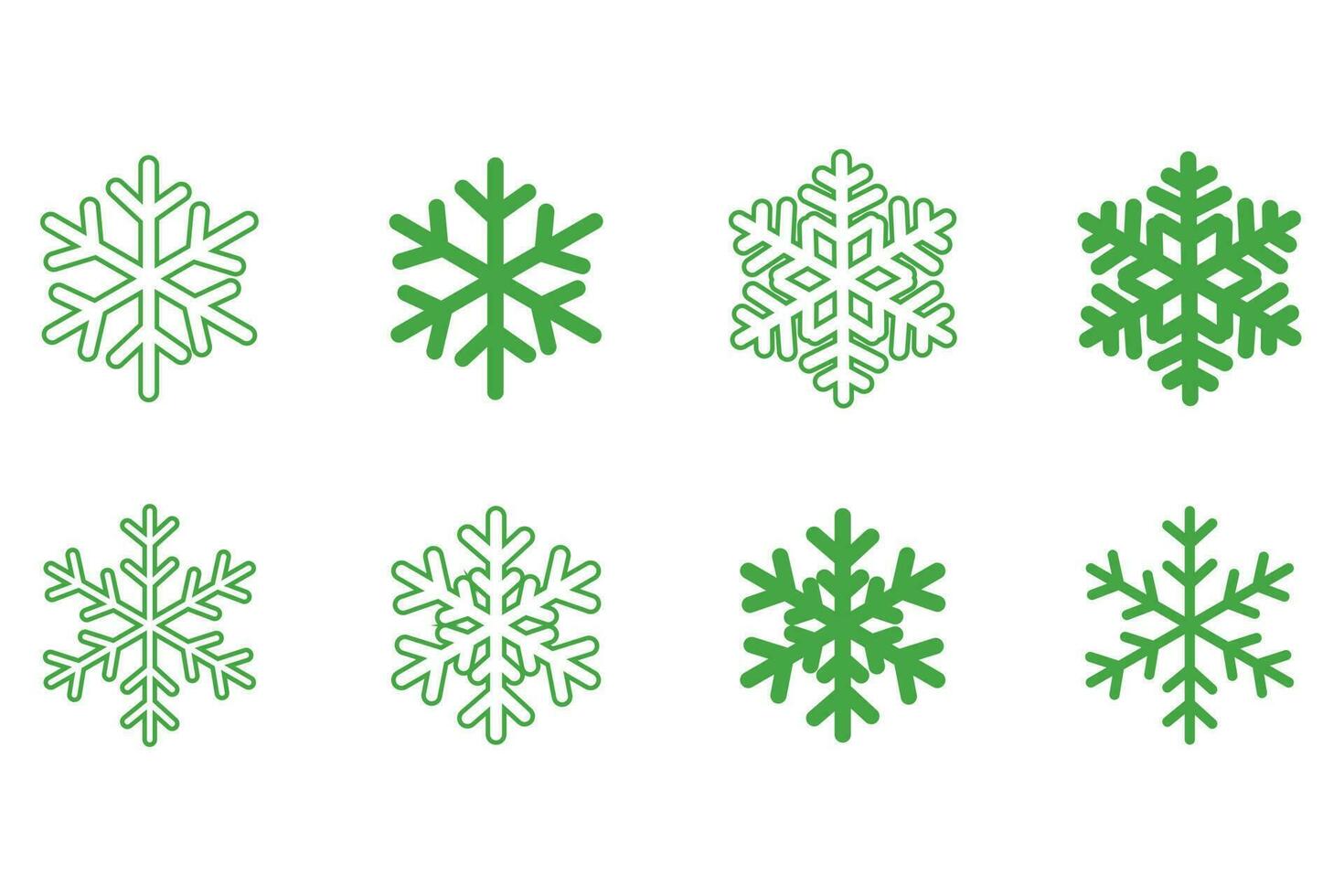 Snowflake vector icon illustration design template. Collection of symbols of green colored snowflakes that can be used for designs of winter, snow, christmas etc