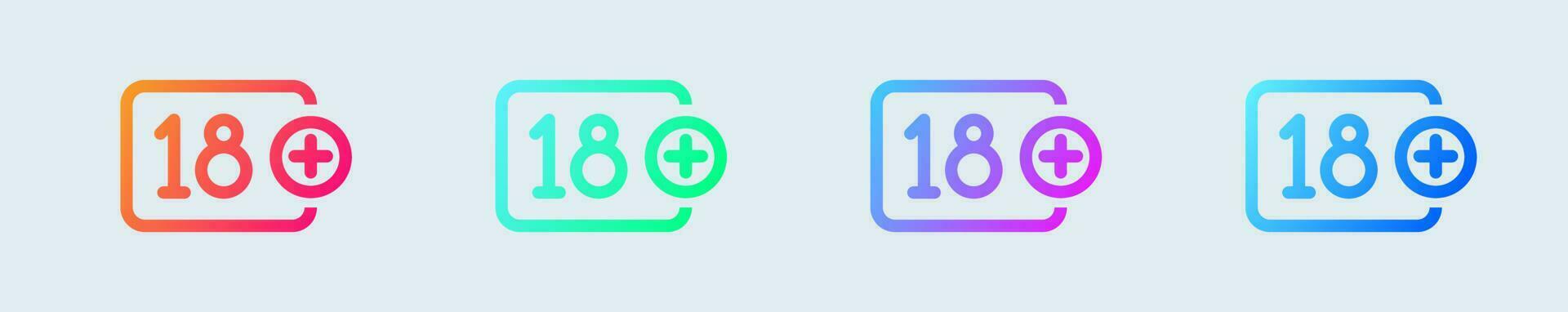Age restriction line icon in gradient colors. Adult signs vector illustration.