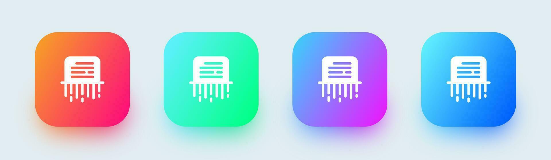 Paper shredder solid icon in square gradient colors. Delete signs vector illustration.