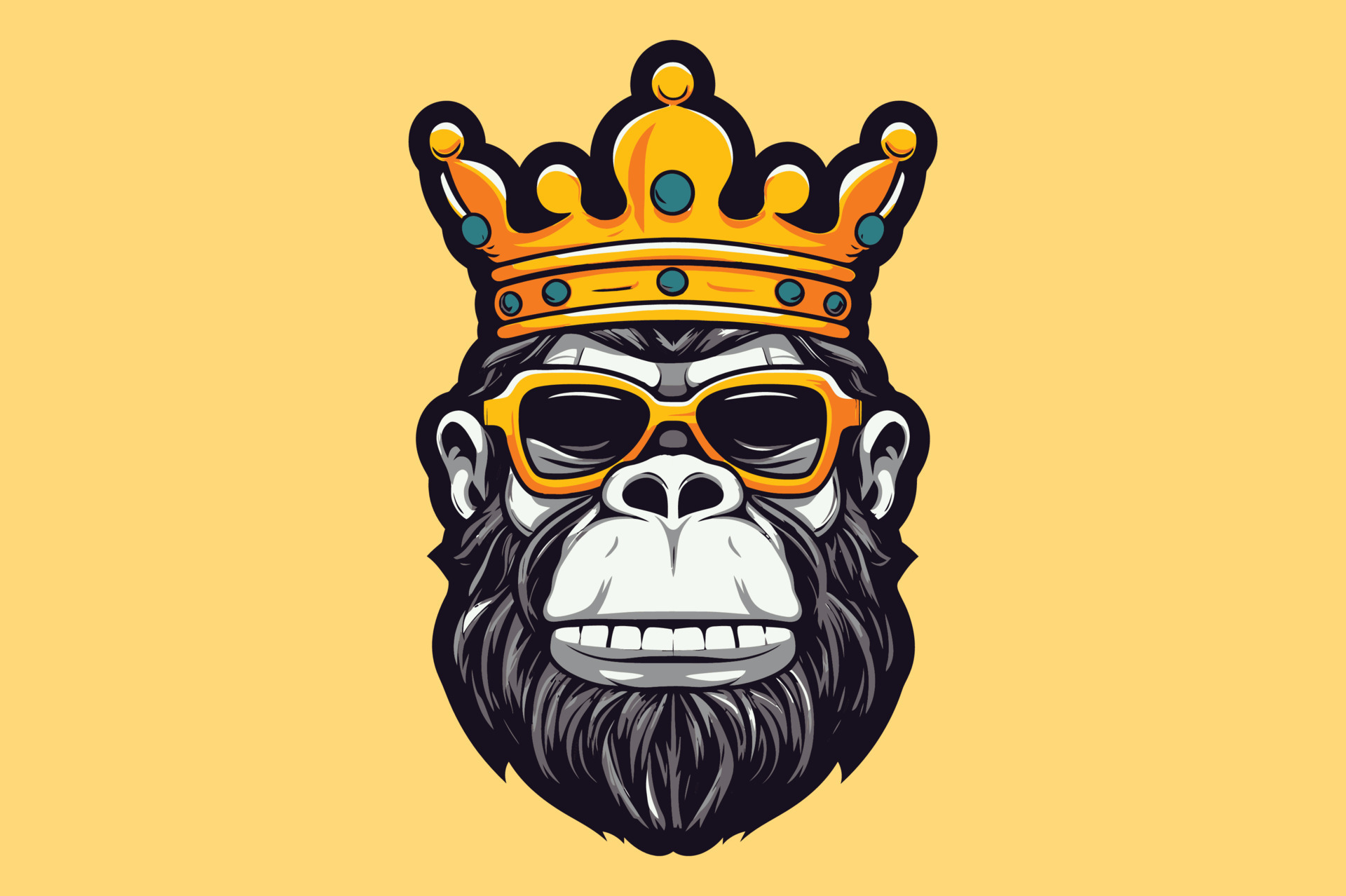 King Kong Monkey Strong ape with Crown on his Head Mascot Logo Vector ...