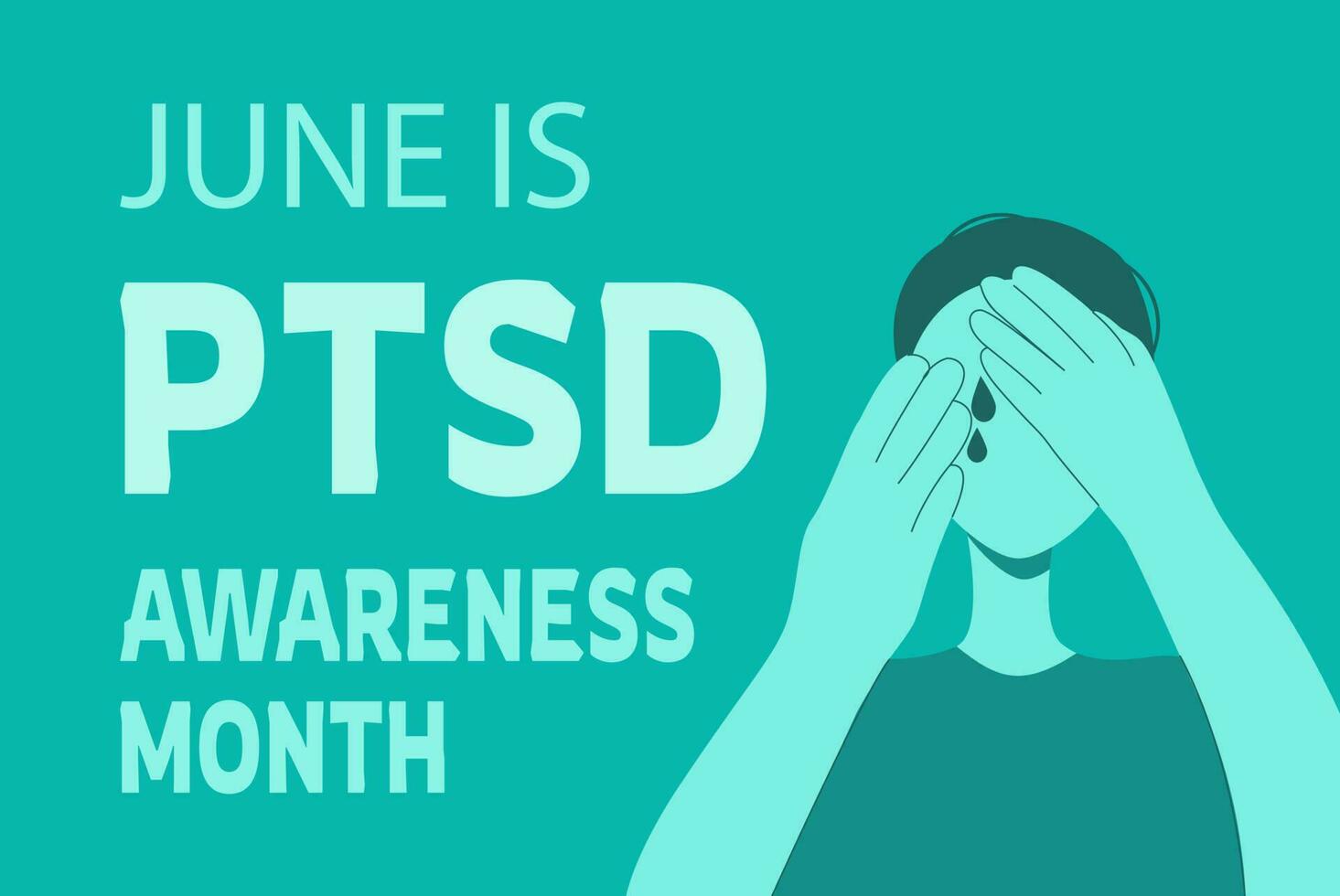 PTSD awareness month poster with crying man vector illustration