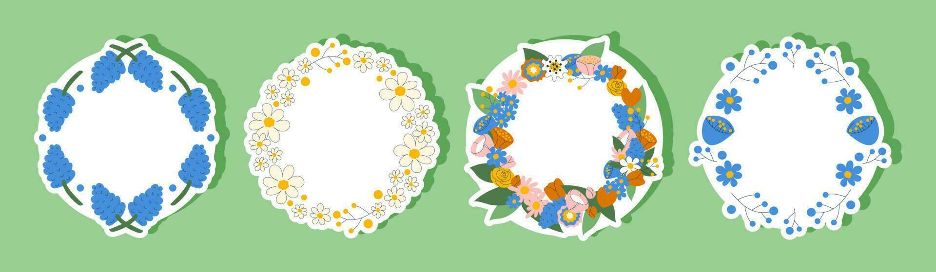 Floral wreath stickers set vector illustration isolated