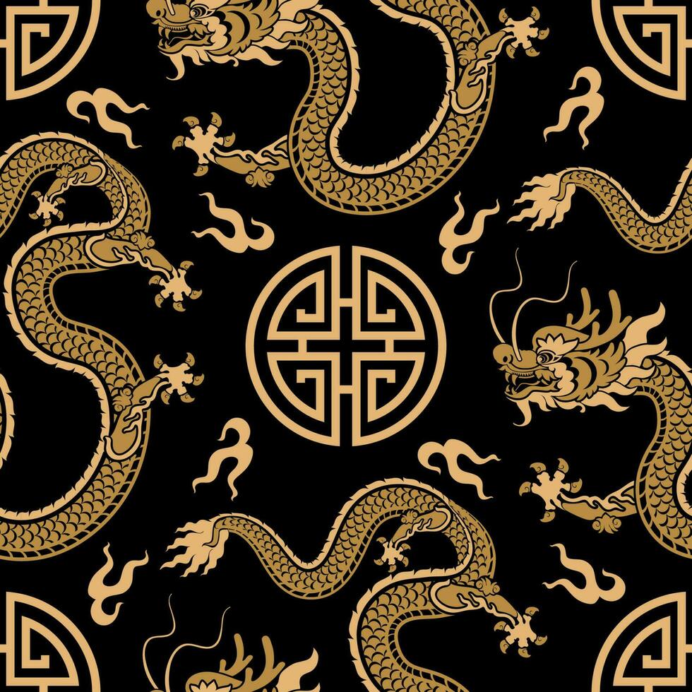 Seamless pattern happy chinese new year 2024 the dragon zodiac sign with asian elements paper cut style on color background. vector