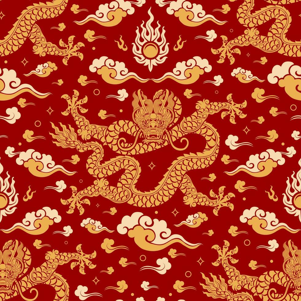 Seamless pattern happy chinese new year 2024 the dragon zodiac sign with asian elements paper cut style on color background. vector