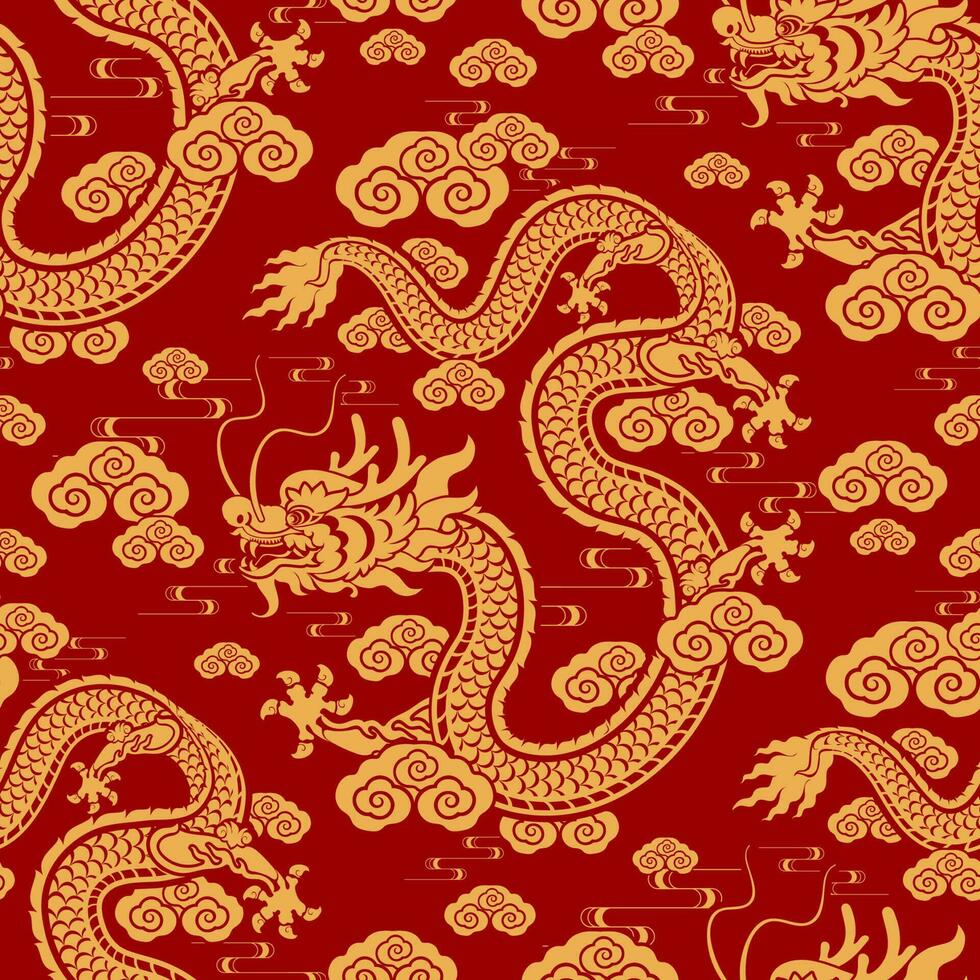 Seamless pattern happy chinese new year 2024 the dragon zodiac sign with asian elements paper cut style on color background. vector