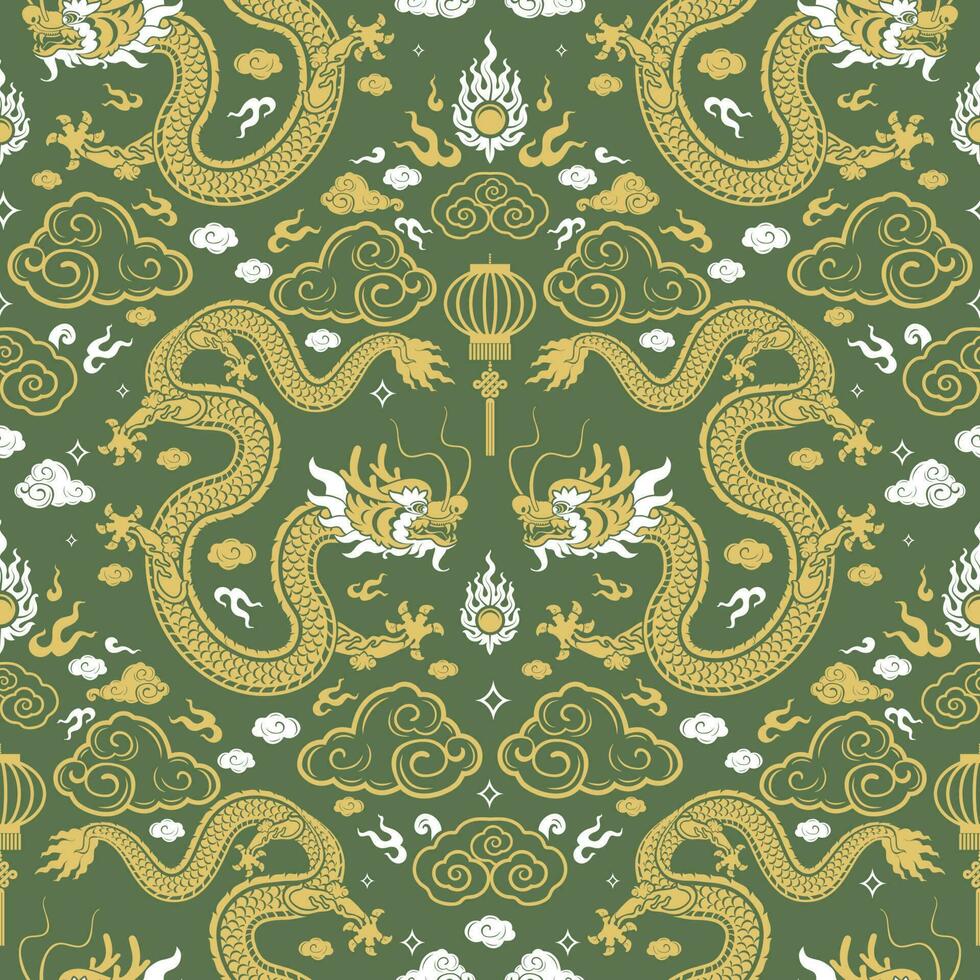 Seamless pattern happy chinese new year 2024 the dragon zodiac sign with asian elements paper cut style on color background. vector