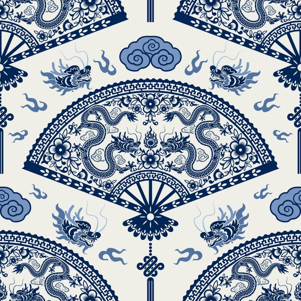 Seamless pattern happy chinese new year 2024 the dragon zodiac sign with asian elements paper cut style on color background. vector