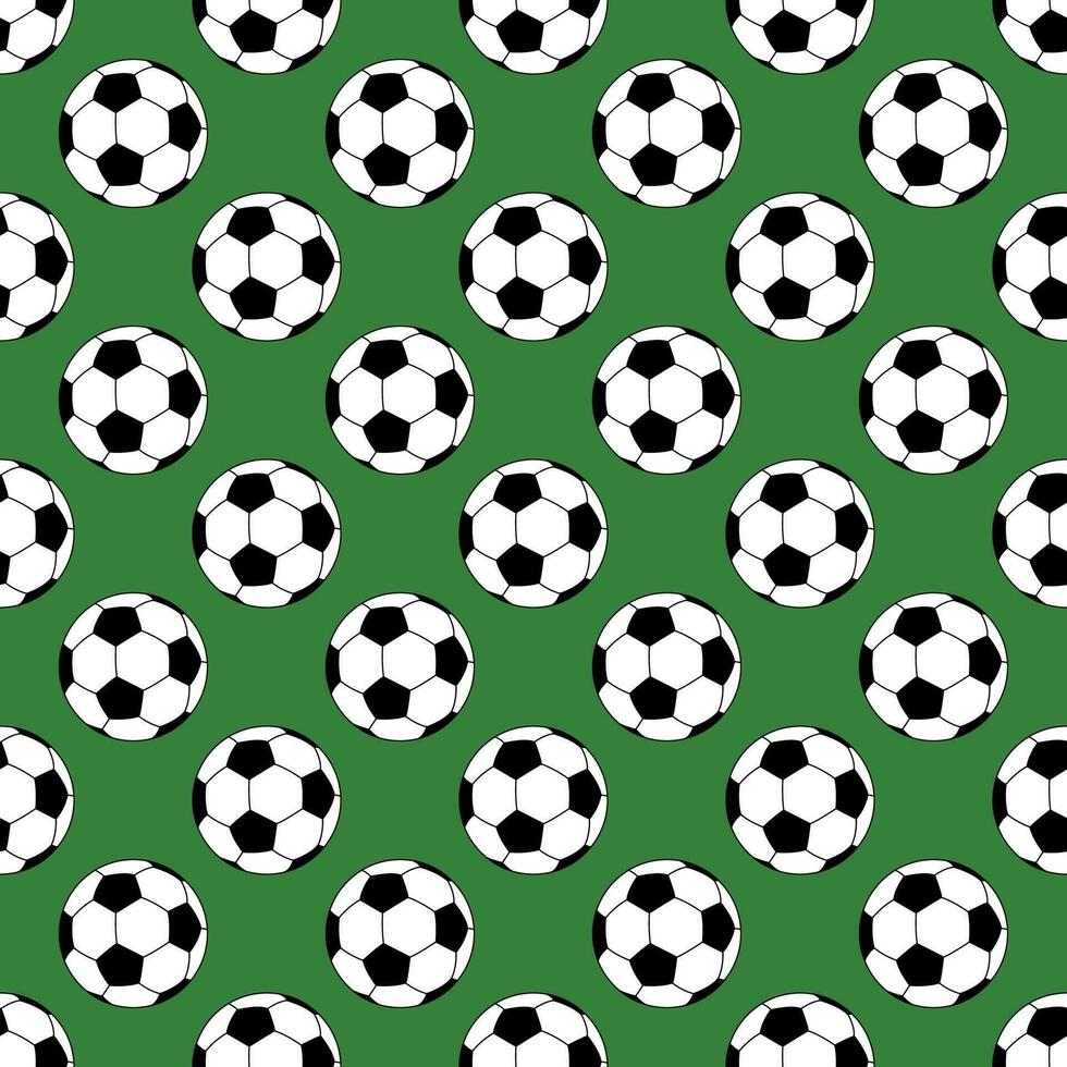 Seamless pattern of football balls on a green background. vector