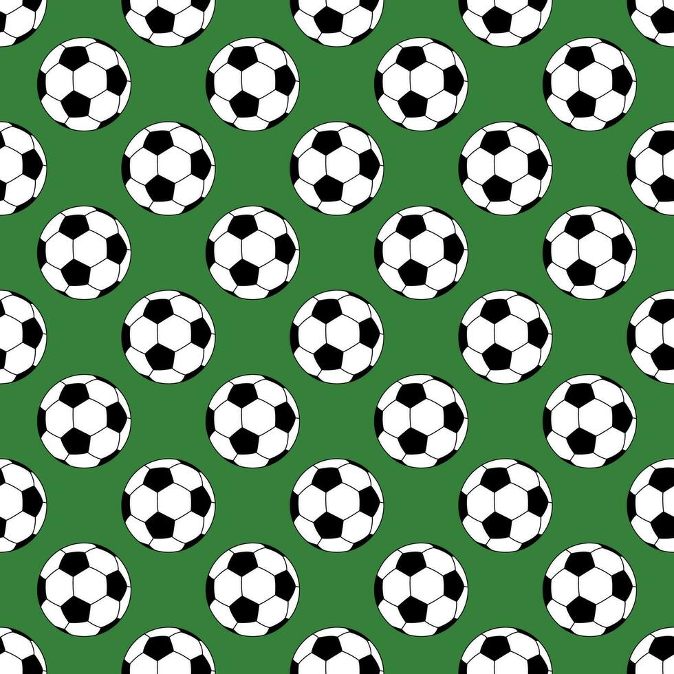 Seamless pattern of football balls on a green background. vector