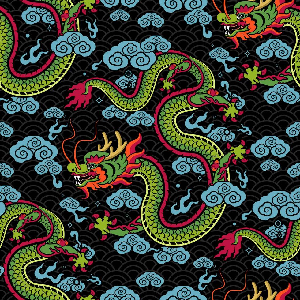 Seamless pattern happy chinese new year 2024 the dragon zodiac sign vector