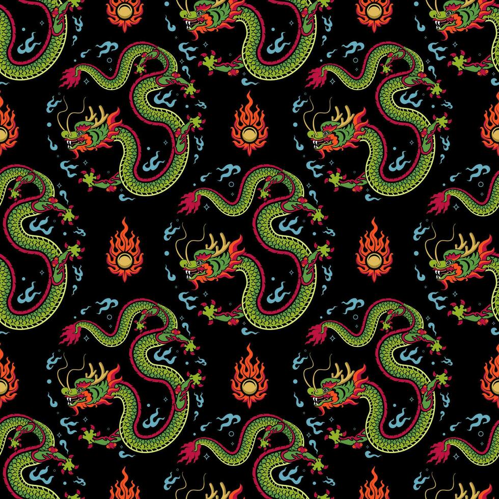 Seamless pattern happy chinese new year 2024 the dragon zodiac sign vector