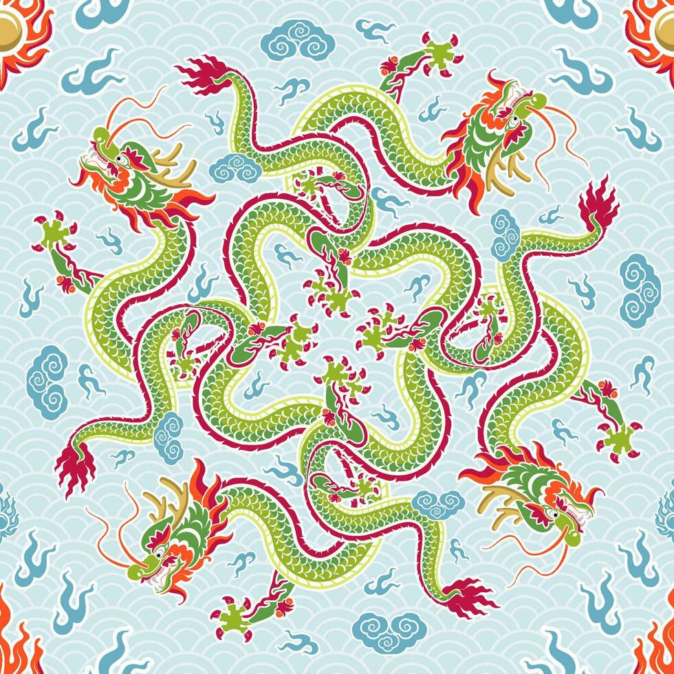 Seamless pattern happy chinese new year 2024 the dragon zodiac sign vector