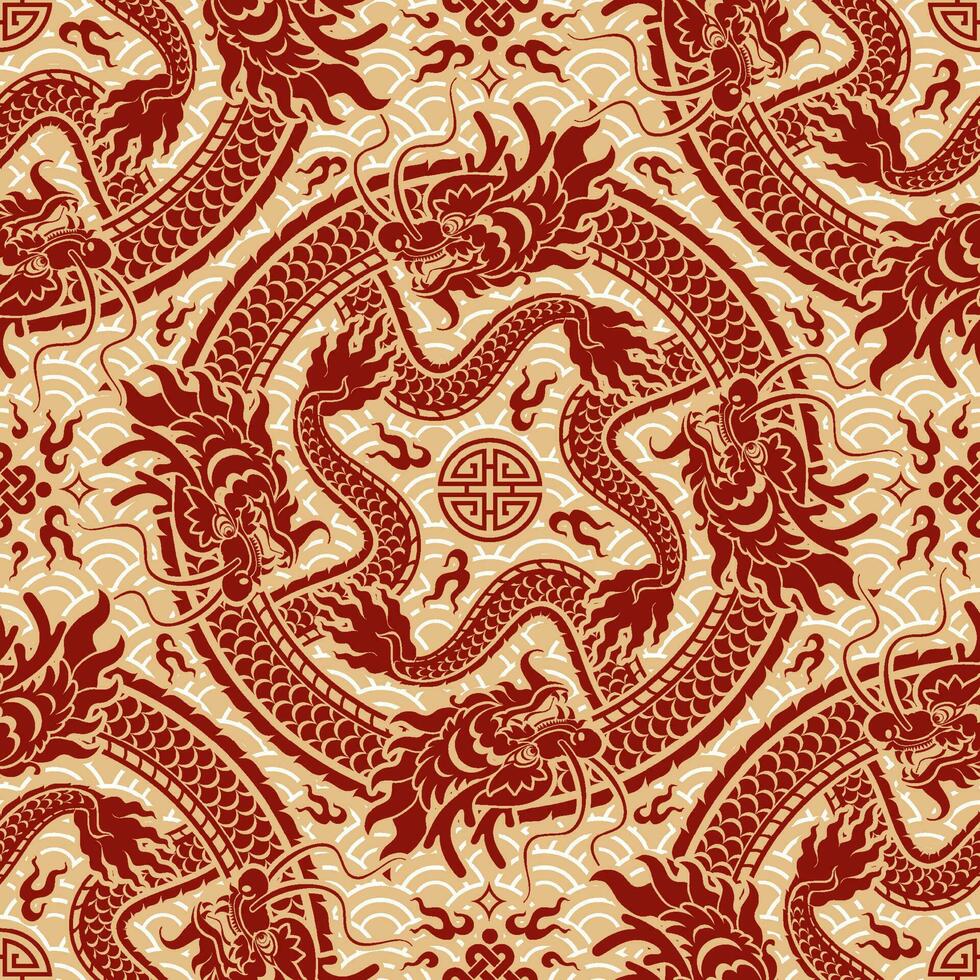 Seamless pattern happy chinese new year 2024 the dragon zodiac sign with asian elements paper cut style on color background. vector