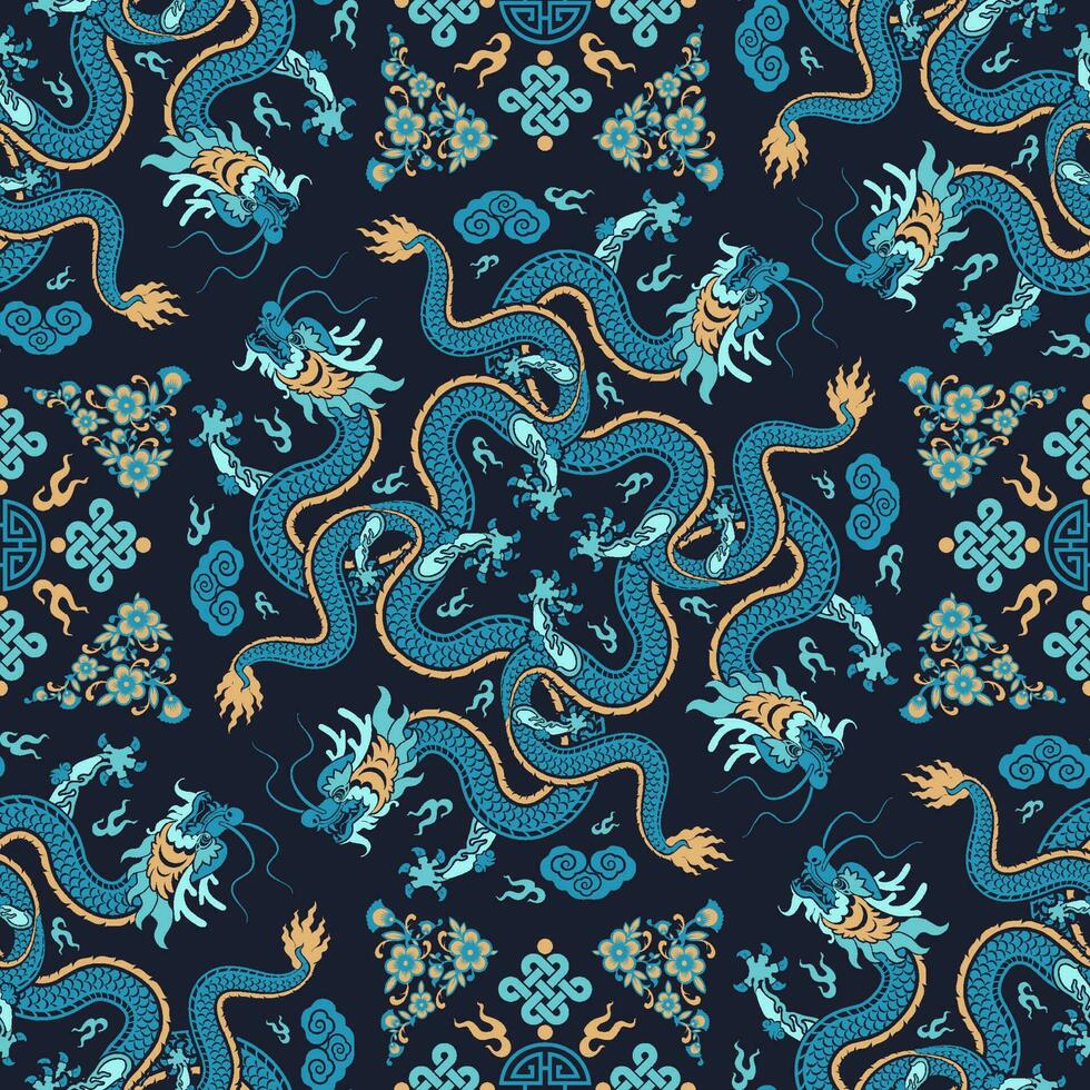 Seamless pattern happy chinese new year 2024 the dragon zodiac sign with asian elements paper cut style on color background. vector