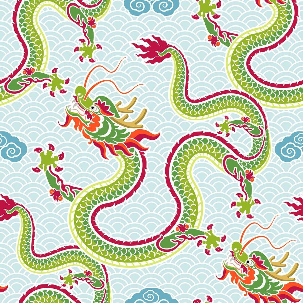 Seamless pattern happy chinese new year 2024 the dragon zodiac sign vector