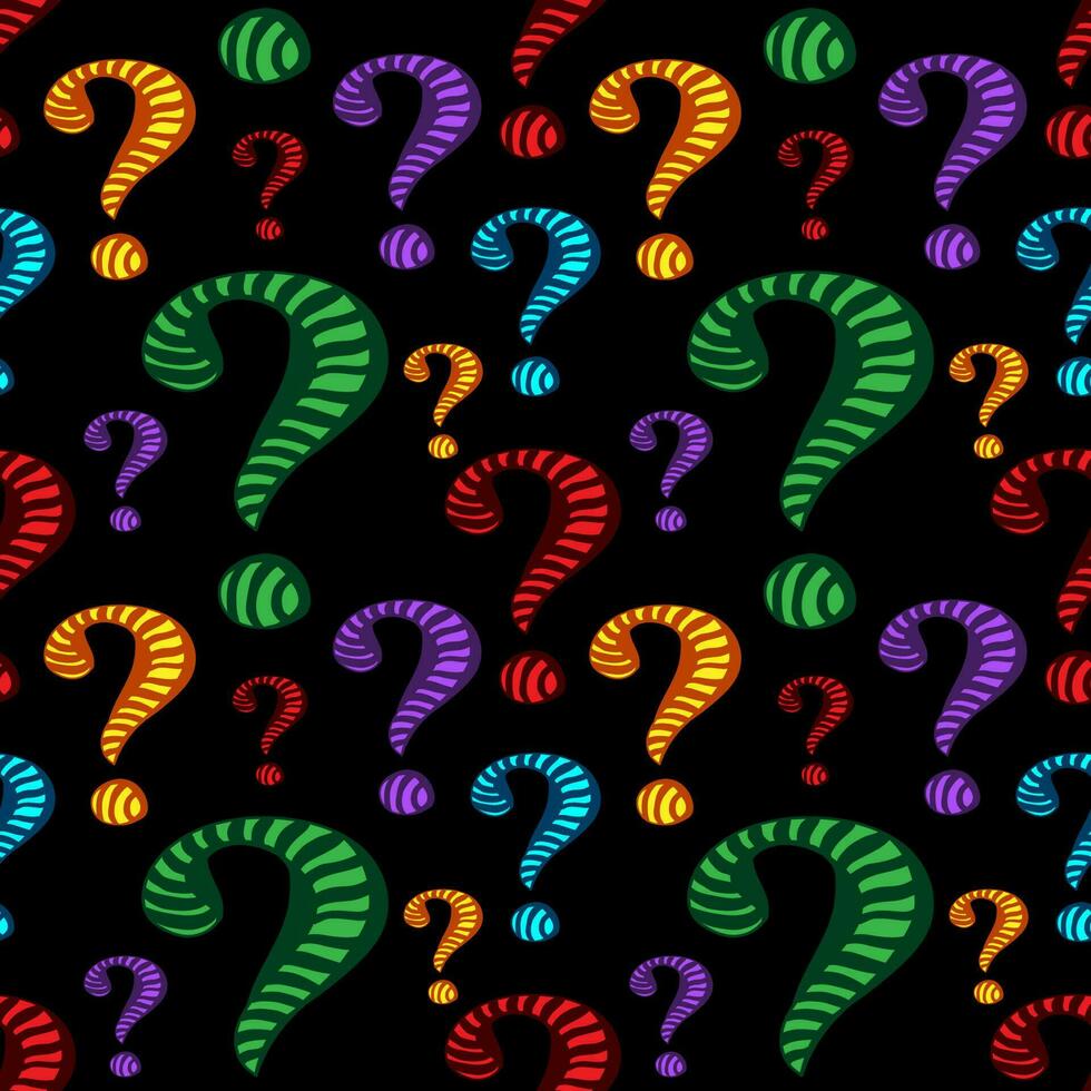 Question mark. Vector seamless pattern with iridescent punctuation si question marks on black background