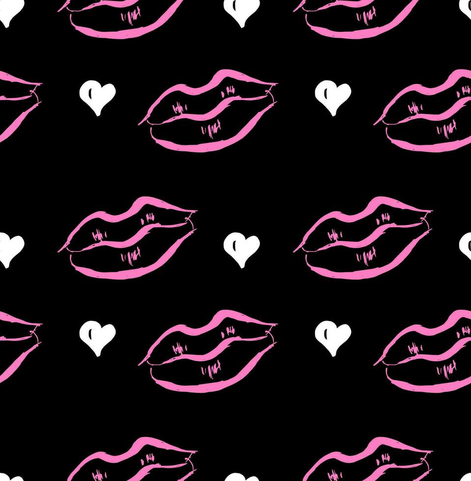 Lips line art seamless pattern. vector