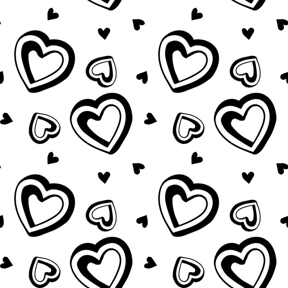 Seamless pattern of hand-drawn  Hearts on white background. vector