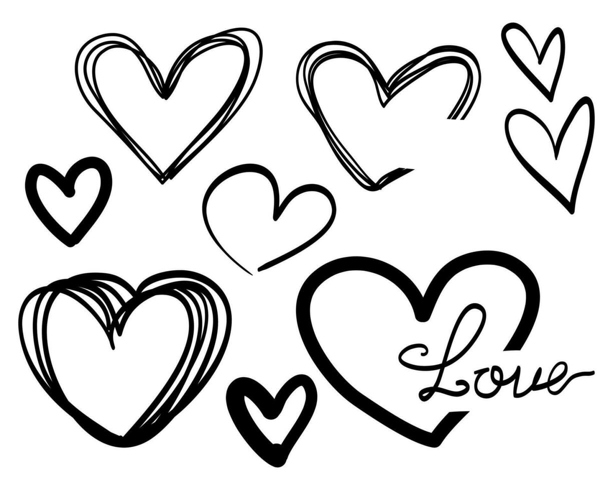 Doodle hearts collection. hand drawn love heart. vector illustration