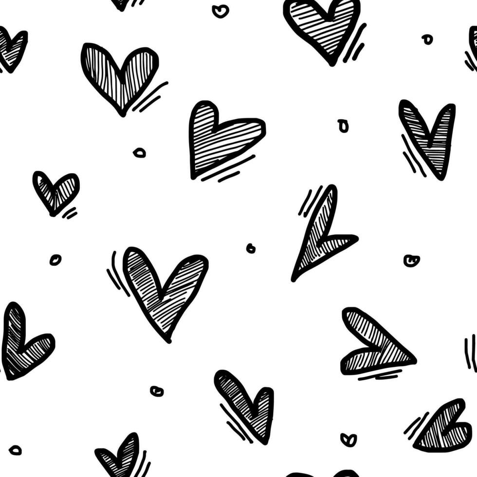 Doodle hearts Graphic design element. hand drawn love heart Seamless pattern. isolated on white background. vector illustration