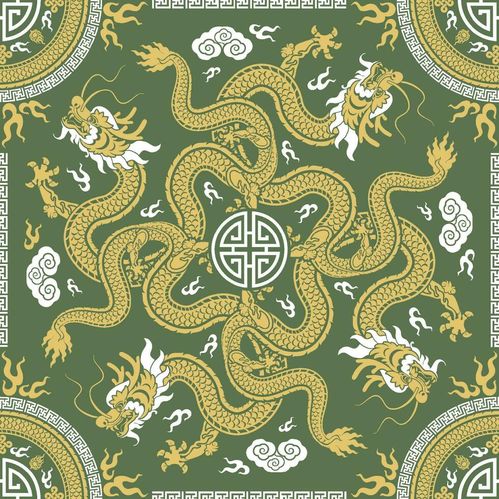 Seamless pattern happy chinese new year 2024 the dragon zodiac sign with asian elements paper cut style on color background. vector